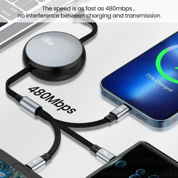 3-in-1 Retractable Fast Charger - USB C Cable with Multi Connectors for iPhone, Samsung & Huawei - Image 3